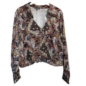 Haute Hippie Paisley floral‎ Collared Crop Top Size L boho